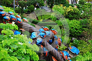 Metallic wood-boring beetle statue