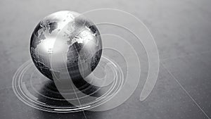 metallic World Globe on dark reflective surface