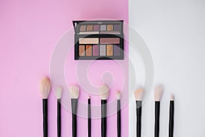 Metallized Eyeshadow Pallete On White Pink Background.