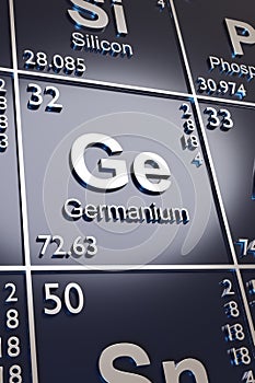 The metalloid Germanium on the periodic table of elements. 3d illustration
