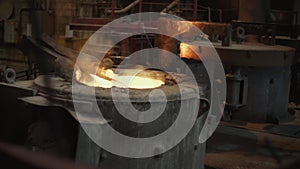 Metallurgical production, heavy industry, engineering, steelmaking. Red hot steel metal billets after molten steel