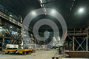 Metallurgy heavy industry. Steel production factory. Industrial interior background