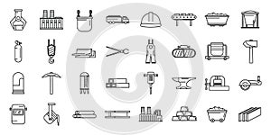 Metallurgy industry icons set, outline style