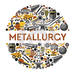 Metallurgy industry work themed icons collection set in circle