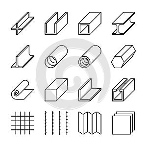Metallurgy products line vector icons