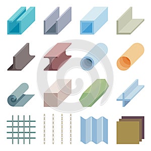 Metallurgy products vector icons. Isometric 3d elements photo