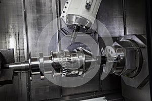 Metalworking CNC lathe milling machine. Cutting metal modern processing technology