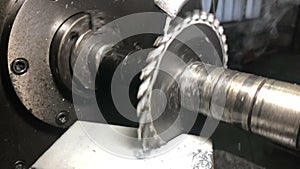 Metalworking.disk detachable mill cuts detail on universal horizontally milling machine,cutting process occurs with