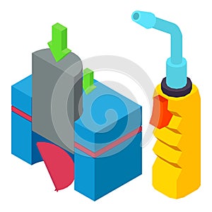 Metalworking equipment icon isometric vector. Auto welding torch and blanking