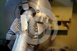 Metalworking industry. rapid steel hobbing cutter with coating for cog wheels gears machining on factory