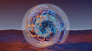 Metamorphose of amorphous sphere, spherical ondulation, abstract animation of future shape 8K