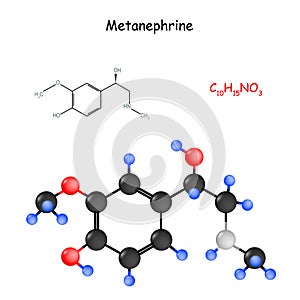 Metanephrine. Chemical structural formula and model of molecule