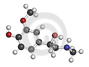Metanephrine (metadrenaline) molecule. Metabolite of epinephrine that is biomarker for pheochromocyt