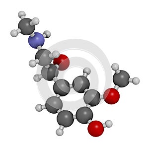 Metanephrine metadrenaline molecule. Metabolite of epinephrine that is biomarker for pheochromocytoma. 3D rendering. Atoms are photo