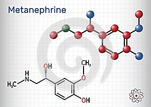 Metanephrine molecule. It is metabolite of epinephrine, adrenaline, biomarker for pheochromocytoma. Sheet of paper in a photo
