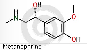 Metanephrine molecule. It is metabolite of epinephrine, adrenaline, biomarker for pheochromocytoma. Skeletal chemical