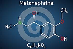 Metanephrine molecule. It is metabolite of epinephrine, adrenaline, biomarker for pheochromocytoma. Structural chemical