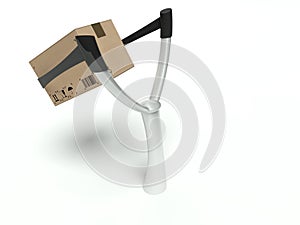 Metaphor for express delivery, cardboard box on a slingshot