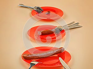 Metaphor for inequality in allocating budget, resources, wages, funds, finances, goods or assistance with three sausages and many