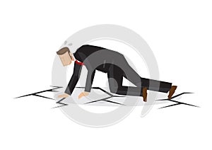 Metaphor of stress businessman on crack floor.