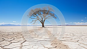 Metaphoric representation of drought and world climate change dead trees on arid cracked earth