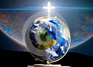 A metaphorical image depicting the impact of religion. Earth image by Visible Earth, NASA