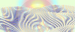 Metaphysical abstract grid panaramic holographic colors landscape.