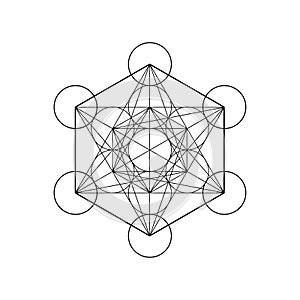 Metatrons Cube, Flower of Life. Sacred geometry, graphic element Vector isolated Illustration. Mystic icon platonic solids