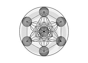 Metatrons Cube, Flower of Life. Sacred geometry, graphic geometric elements. Mystic icon platonic solids, abstract geometric sign