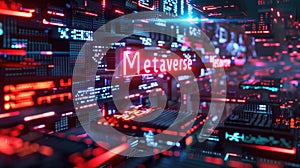 Metaverse abstract background, dark futuristic digital space, data pattern inside cyber virtual reality. Concept of technology,