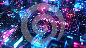 Metaverse abstract background, dark futuristic digital space, inside cyber virtual reality. Concept of technology, future, tech,