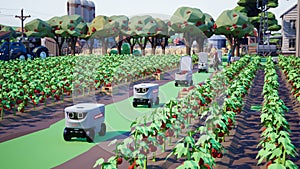 Metaverse avatars of people learning to increase agricultural productivity in smart farm of virtual world, 3d render