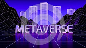 Metaverse background concept. Futuristic digital landscape in virtual reality in the style of cyberpunk and newretrowave photo