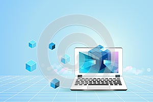 Metaverse and blockchain virtual reality technology. User interface 3D experience with computer and digital smart devices.