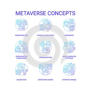 Metaverse blue gradient concept icons set