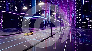 Metaverse city with transport car, 3d render