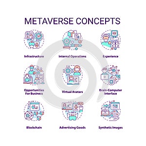 Metaverse concept icons set