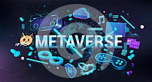 Metaverse concept and virtual world elements. Simulation of the world in virtual reality