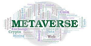 Metaverse cryptocurrency coin word cloud.