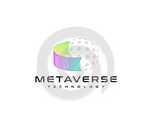 Metaverse cyber world technology logo design. Virtual space and digital universe vector design