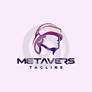 Metaverse futuristic virtual reality logo design template