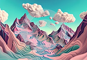 Metaverse landscape in virtual reality in pastel colors