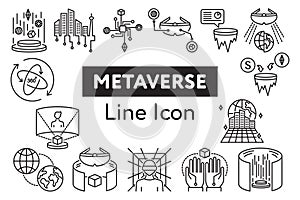 Metaverse line icon set. Included the icons as Virtual, World, Virtual reality, VR, digital, earth 2, Futuristic and more vector