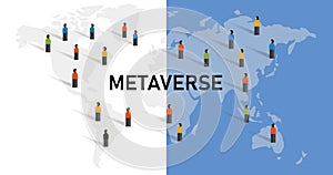 Metaverse online virtual reality digital world map peoplecrowd in twodifferent life