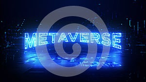 Metaverse Text Cyberspace Futuristic Background, Future Digital Technology Entertainment Abstract Background. 3d rendering