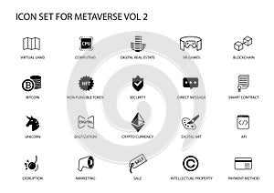 Metaverse vector icon set. Various symbols for the meta verse concept
