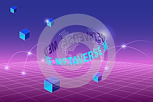 Metaverse, virtual reality, augmented reality and blockchain technology, user interface 3D experience. Word metaverse and world