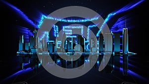 Metaverse, virtual reality, augmented reality and blockchain technology, user interface 3D experience.