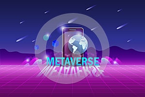 Metaverse, virtual reality and augmented reality technology, user interface 3D experience. Computer generated word metaverse on