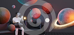 metaverse VR glasses users Learning science through AR glasses in the study of stars and the universe virtual world simulation